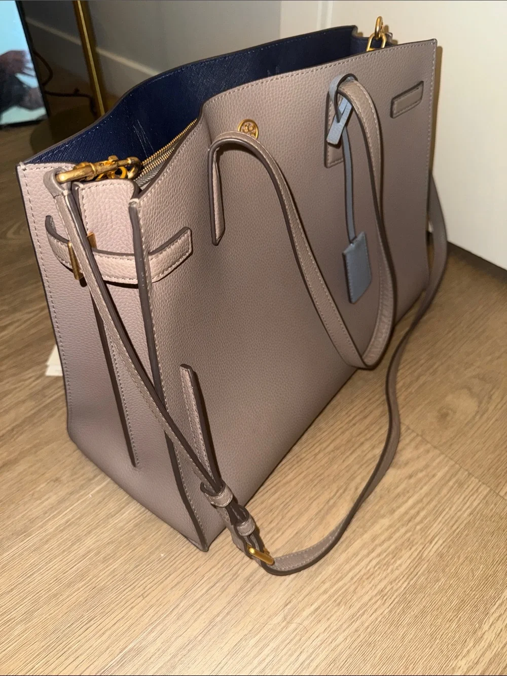 Tory Burch Walker Satchel Taupe Double-Handle Tote Bag